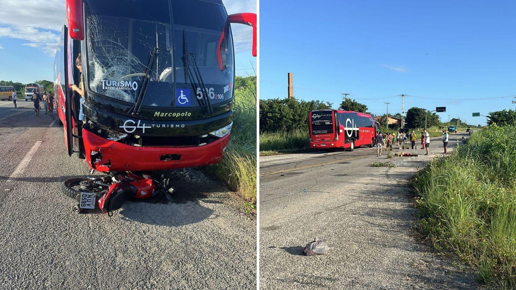 Dois homens morrem em acidente entre ônibus e moto na CE-085, em Itapipoca