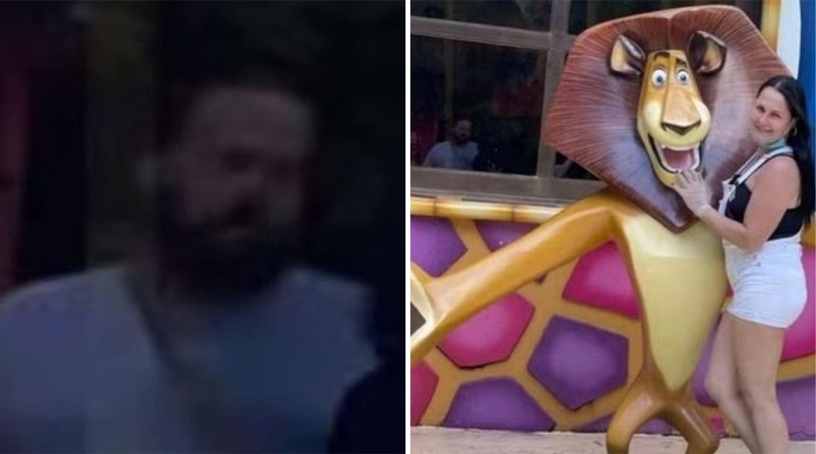 Imagem mostra Anic posando para foto ao lado de um boneco de desenho animado