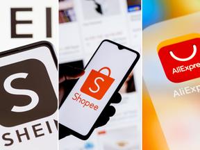 montagem de fotos com logos de Shein, Shopee e AliExpress