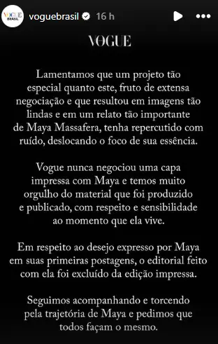 Comunicado da Vogue Brasil