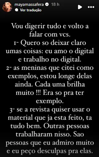 A resposta de Maya Massafera também foi dada nas redes sociais