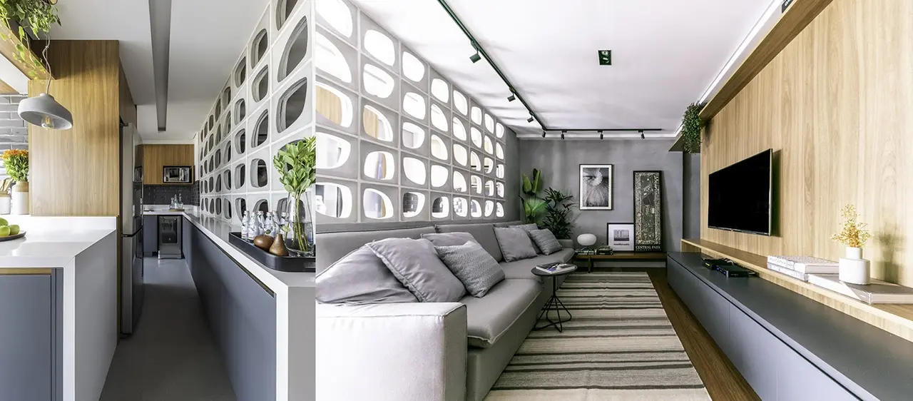 No projeto de Pietro Terlizzzi Arquitetura, cobogós delimitam os ambientes com charme