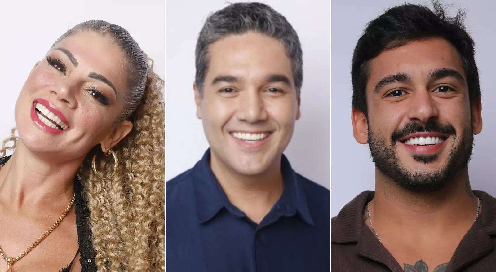 Colagem com Catia, Fernando e Hadad. Enquete A Grande Conquista: quem deve ficar na votação da Zona de Risco? Vote