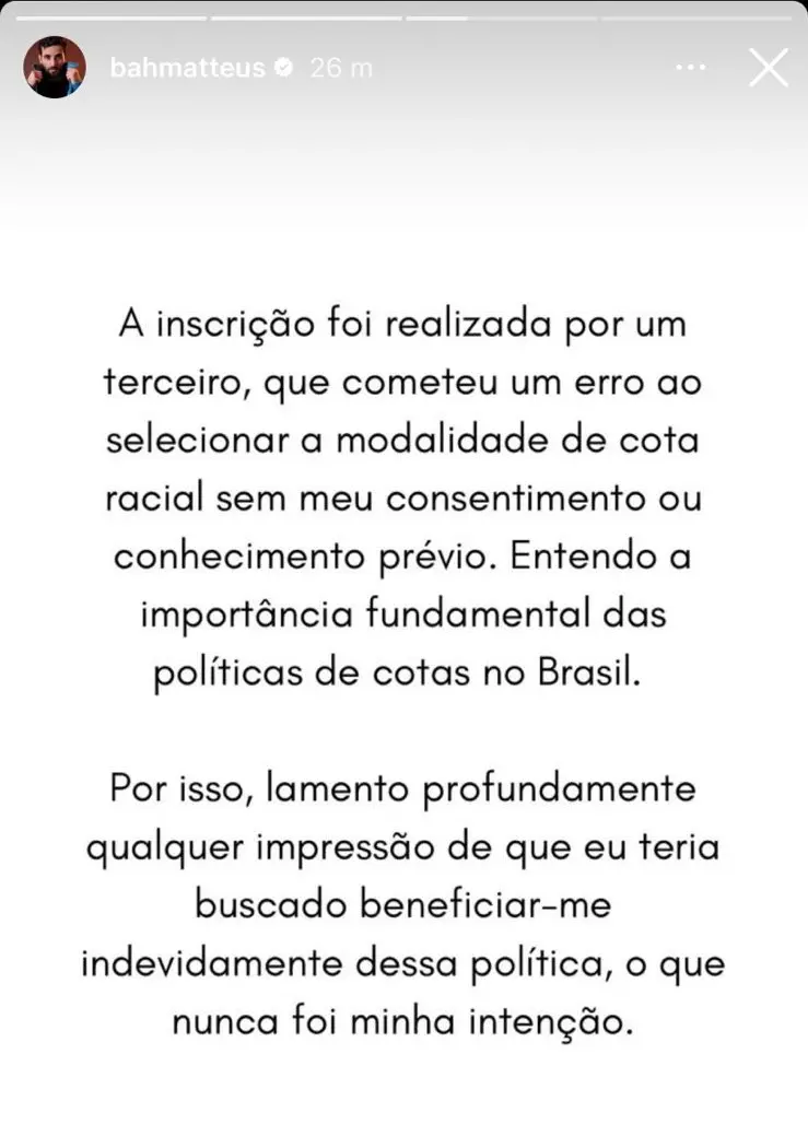 Print do Story de Matteus