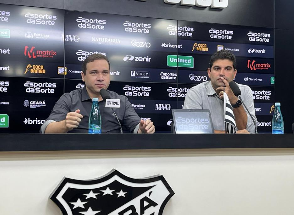 Foto do CEO de futebol do Ceará, Haroldo Martins, e do executivo de futebol, Lucas Drubscky, que participarão de uma entrevista coletiva nesta quinta