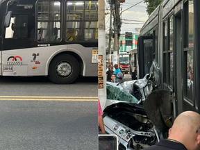 Motorista escapa de ser atingido por ônibus em São Paulo