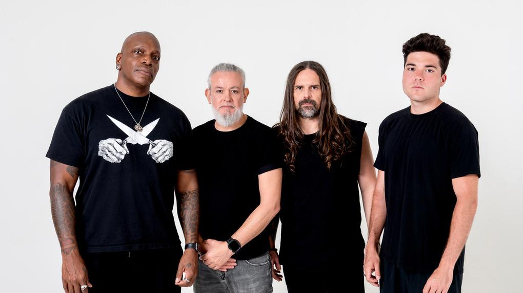 Formação atual do Sepultura: Derrick Freen (vocal), Paulo Jr. (baixo), Andreas Kisser (guitarra) e Greyson Nekrutman (bateria)