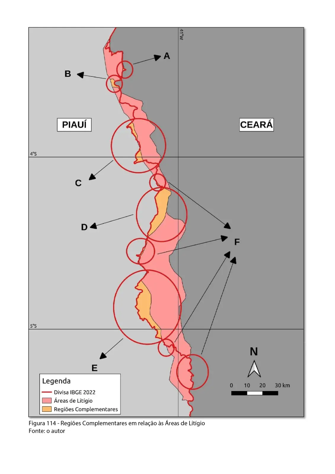 Relatório Técnico do Exército mostra, em laranja, os trechos onde surgiram novas imprecisões na divisa