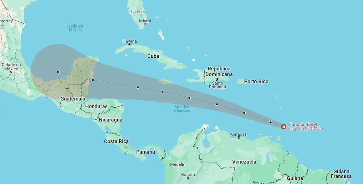 Trajeto de furacão Beryl