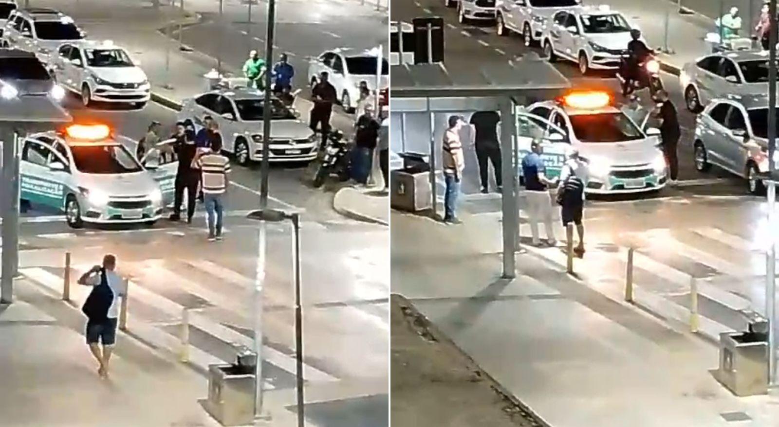 Grupo de taxistas empurra agente da Etufor no Aeroporto de Fortaleza. Grupo de taxistas é flagrado empurrando e coagindo agente da Etufor no Aeroporto de Fortaleza
