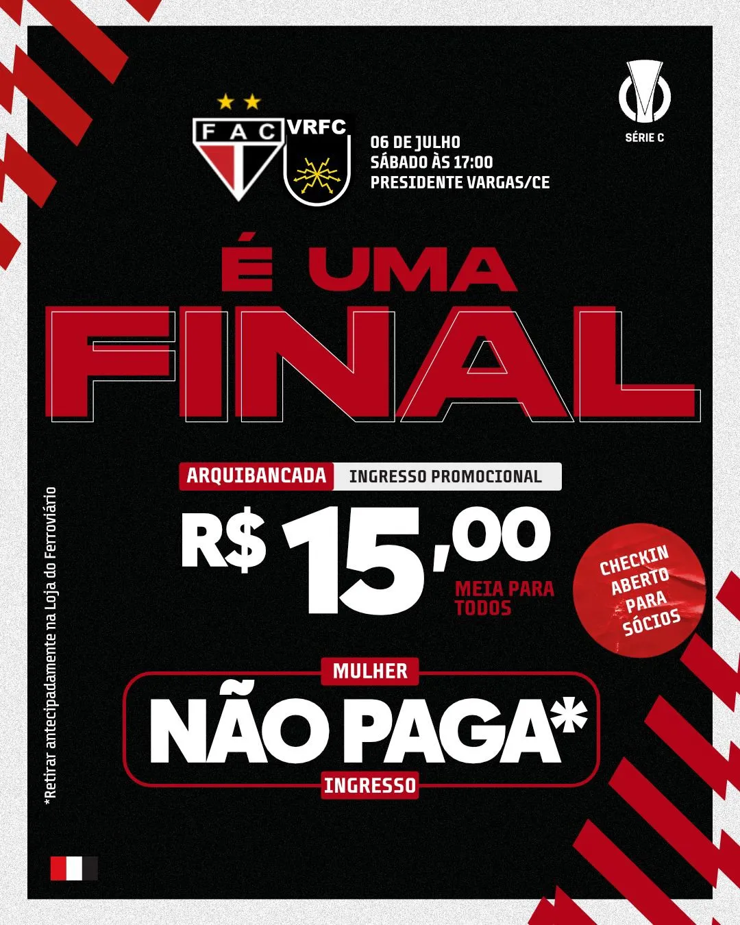 Ferroviário inicia venda de ingressos e check-in para jogo contra o Volta Redonda.
