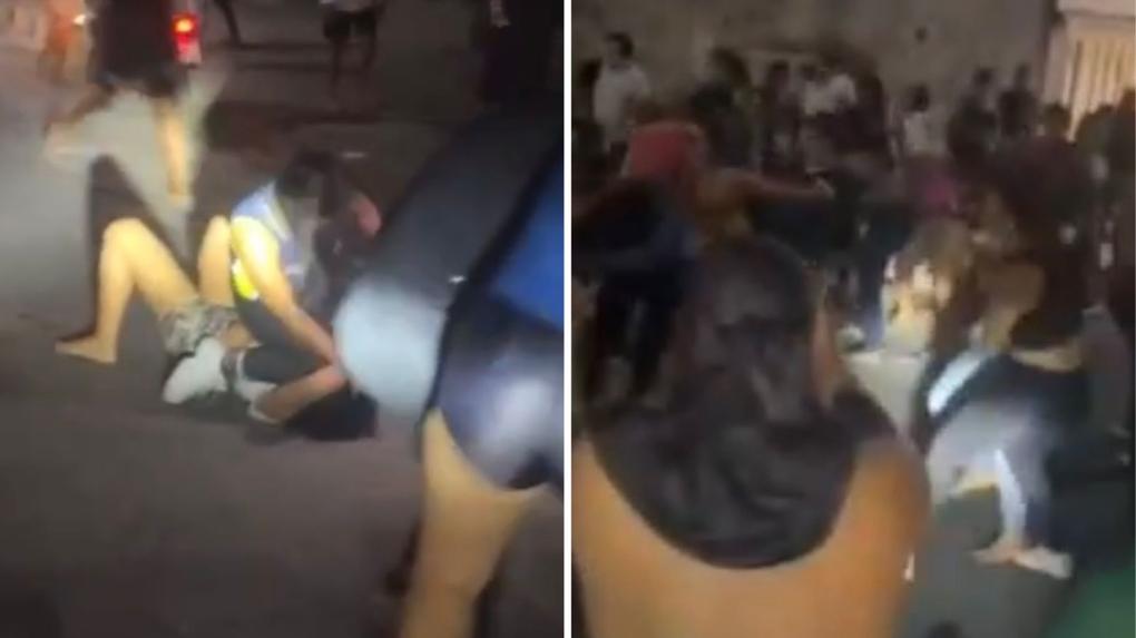 Montagem de fotos mostra prints da briga entre torcidas femininas rivais