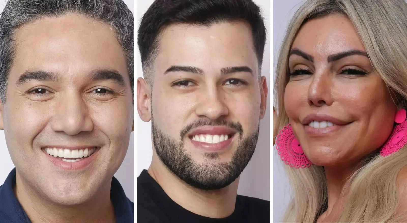 Colagem com Fernando, Kaio e Liziane. Enquete A Grande Conquista: quem deve ficar na 10° Zona de Risco? Vote