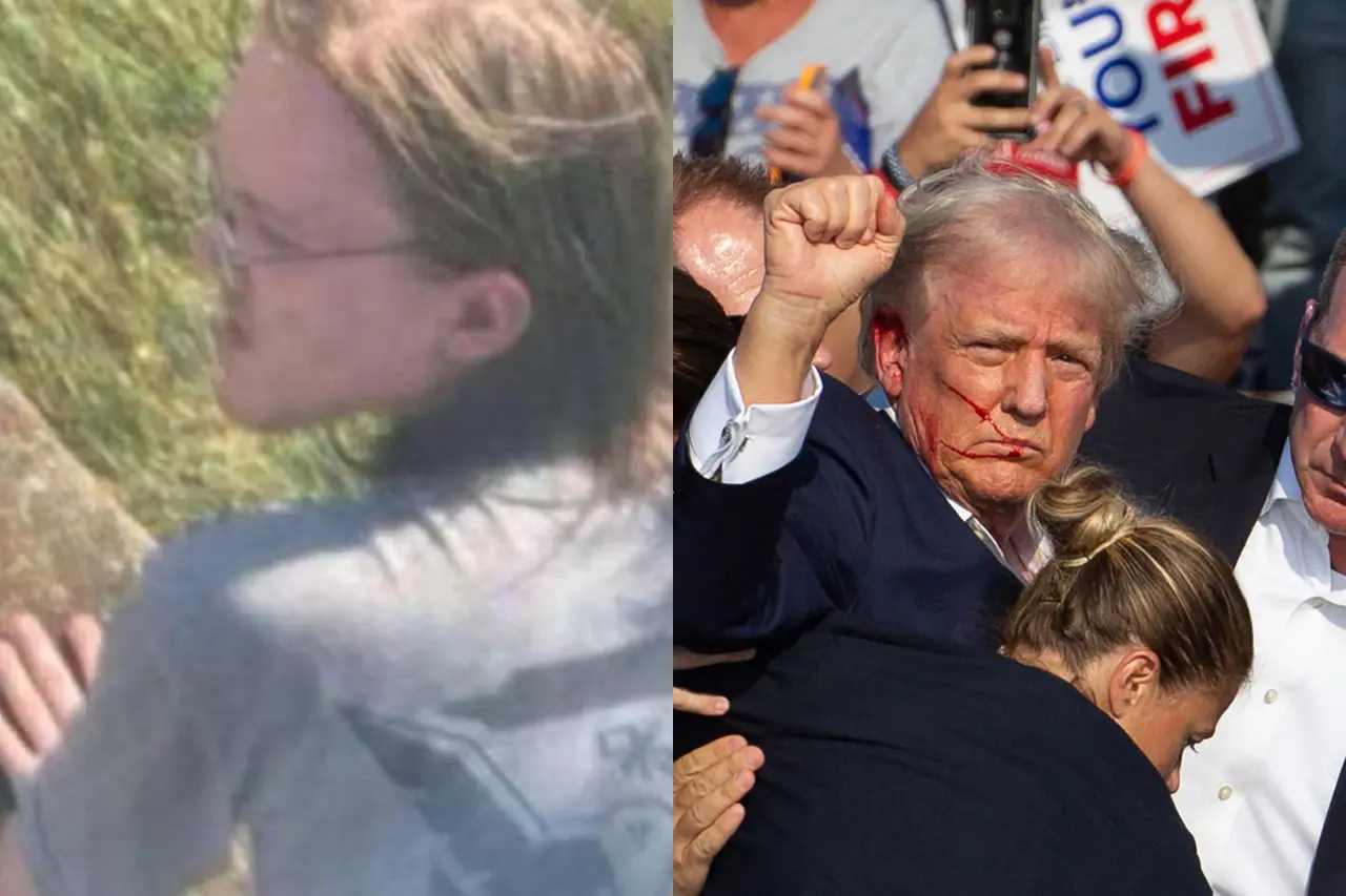 Foto do jovem que atirou em trump e ao lado foto de trump com rosto sangrando após ataque