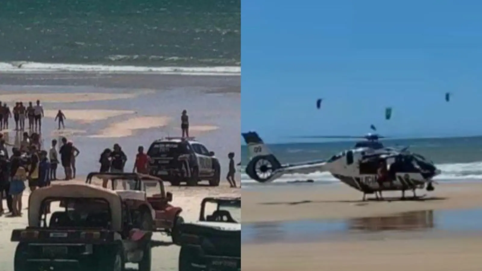 Viaturas e um helicóptero cobrem grande área no mar e na orla em busca de homem desaparecido
