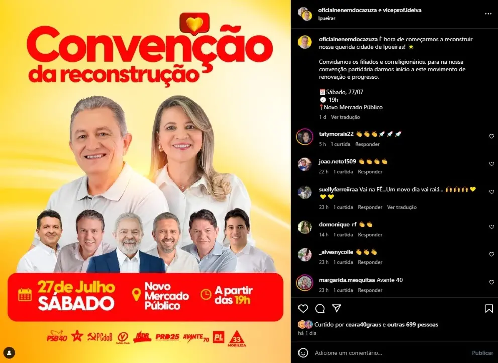 Nenem do Cazuza, PSB, Ipueiras, diretório, PL, PT