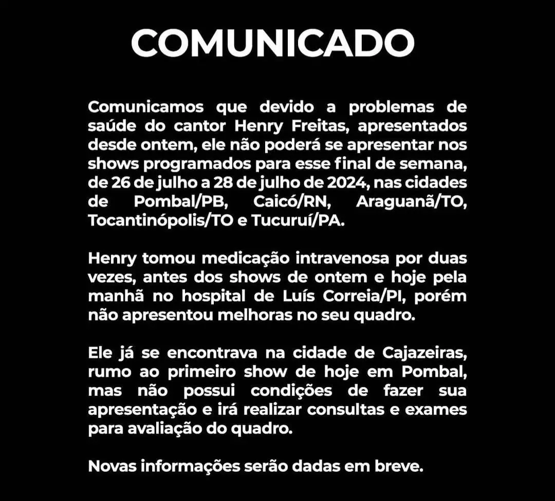 Comunicado Henry Freitas
