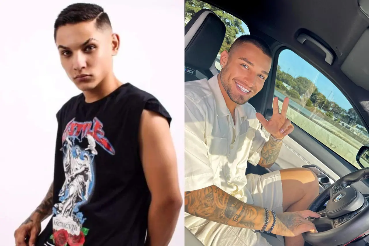 Foto montagem de primo de MC Gui ao lado de foto do funkeiro