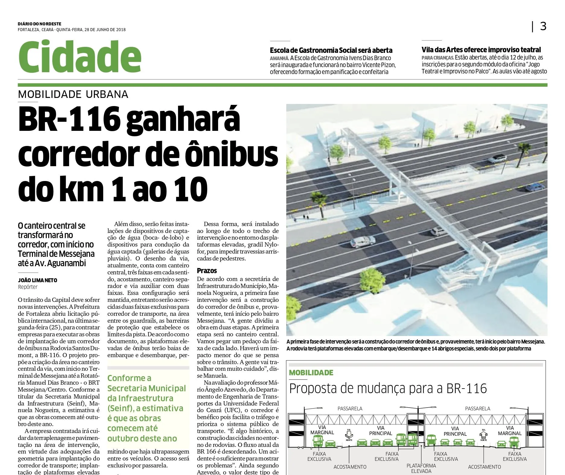 Edição do Diário do Nordeste de 28/06/2018 registrou anúncio feito pela Prefeitura de Fortaleza
