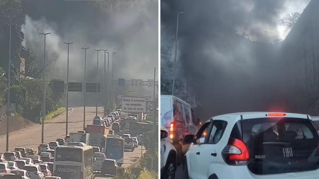 Montagem de incêndio de caminhão no Rio de Janeiro