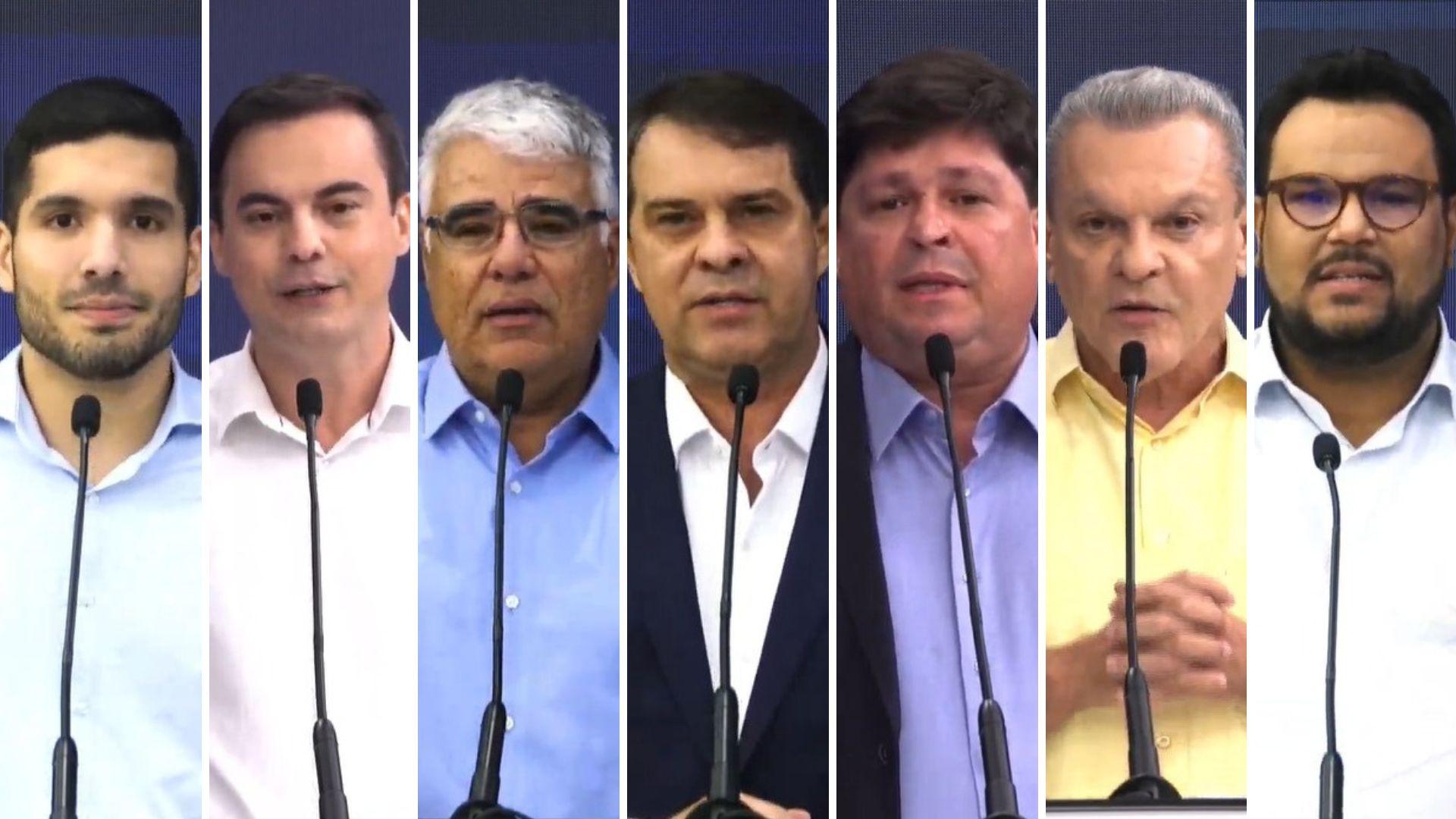 André Fernandes, Capitão Wagner, Eduardo Girão, Evandro Leitão, George Lima, José Sarto e Técio Nunes durante o debate