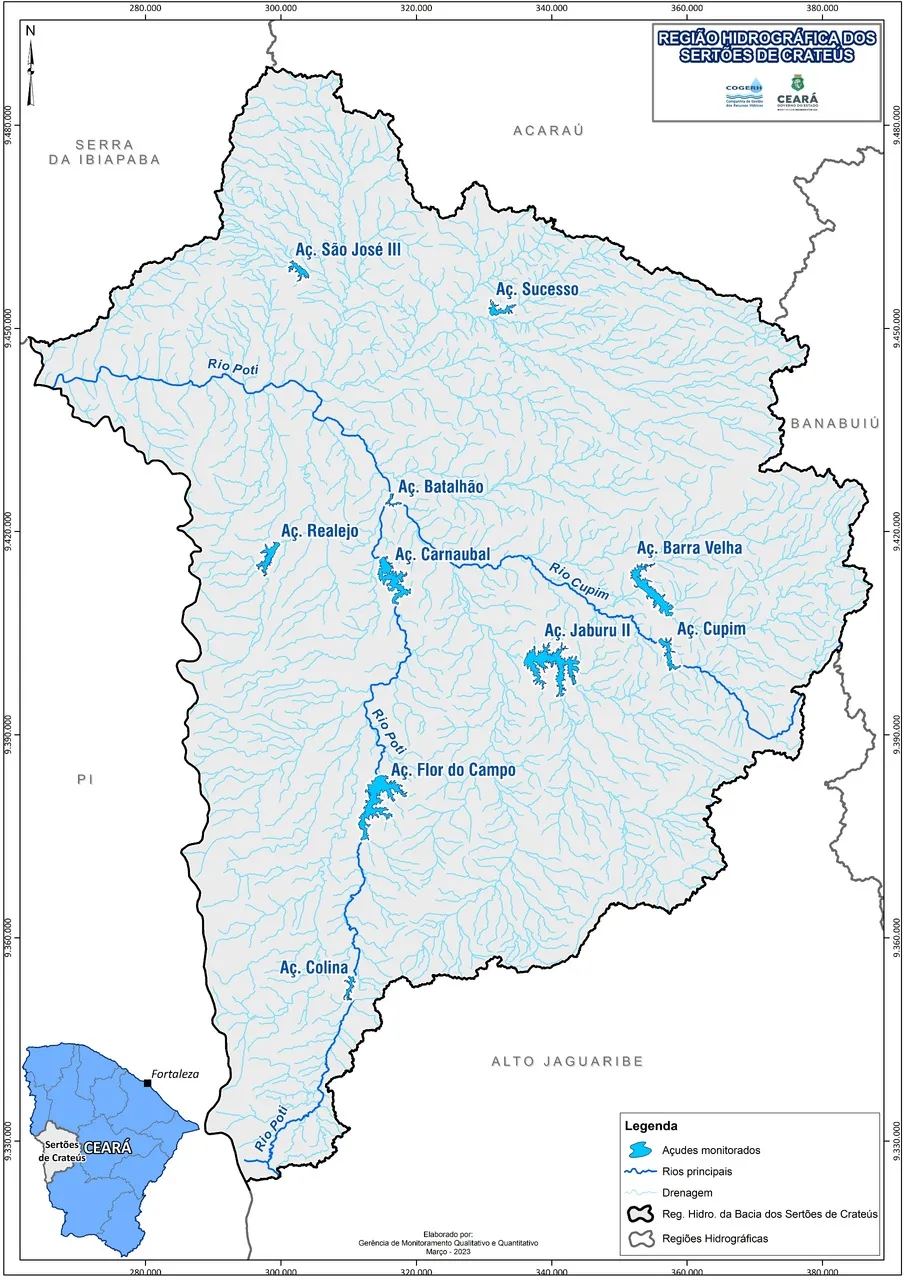Mapa da infraestrutura hídrica da Bacia do Sertão de Crateús