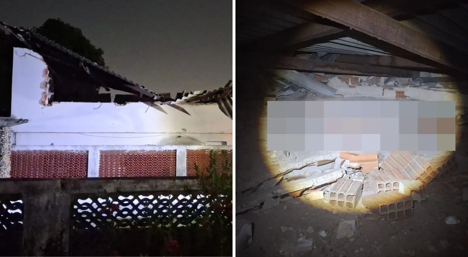 Colagem mostra à esquerda a imagem de prédio desabado no bairro Itaperi, em Fortaleza, e à direita imagem de vítima sob escombros do local. Homem é morto ao ser atingido por desabamento de prédio comprometido em Fortaleza
