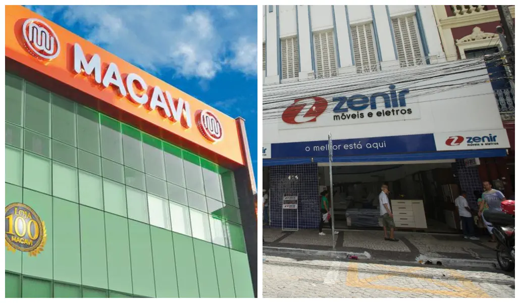 Montagem de fotos com as fachadas das lojas Macavi e Zenir