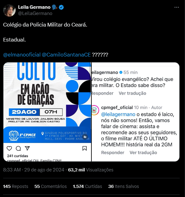 Publicação das redes sociais da escola virou assunto no X, antigo twitter