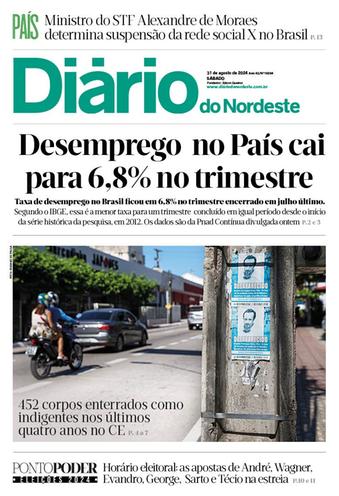 Capa da Edição do dia do jornal Diário do Nordeste