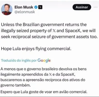 Print de mensagem escrita por Elon Musk