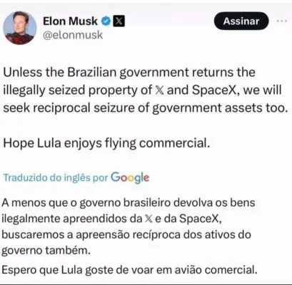 Elon Musk é dono da rede social X, que foi banida do Brasil