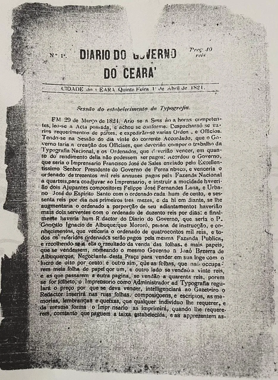 Primeira edição do jornal editado por Padre Mororó, de 1º de abril de 1824