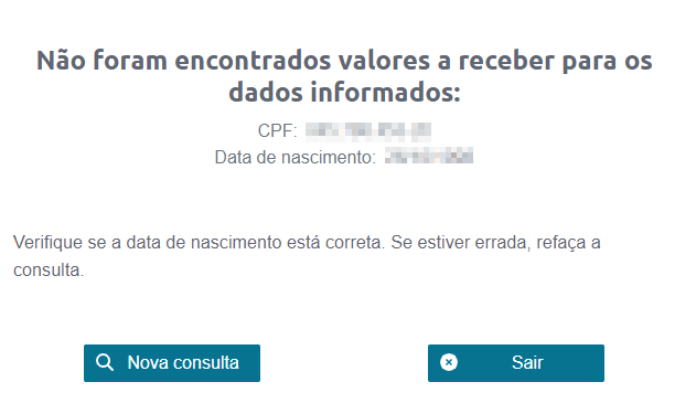 Mensagem que aparece sem valores a receber