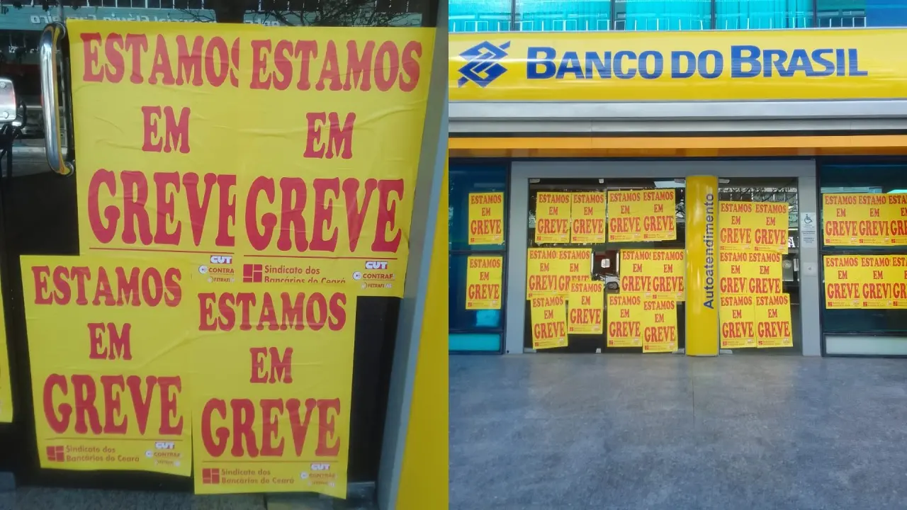 Em Fortaleza, agências do BB estão sendo adesivadas com informação da greve