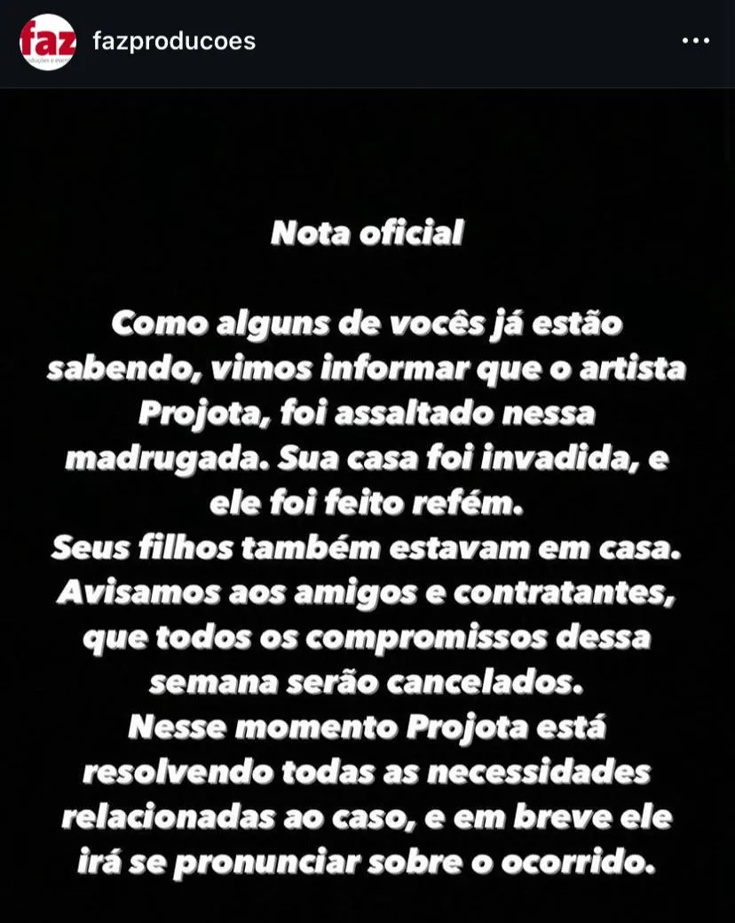 O pronunciamento da assessoria do rapper foi feito nas redes sociais