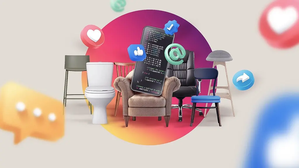 Imagem de um smartphone sobre uma poltrona e cercado por diversos tipos de outras cadeiras