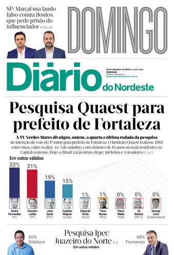 Capa da Edição do dia do jornal Diário do Nordeste