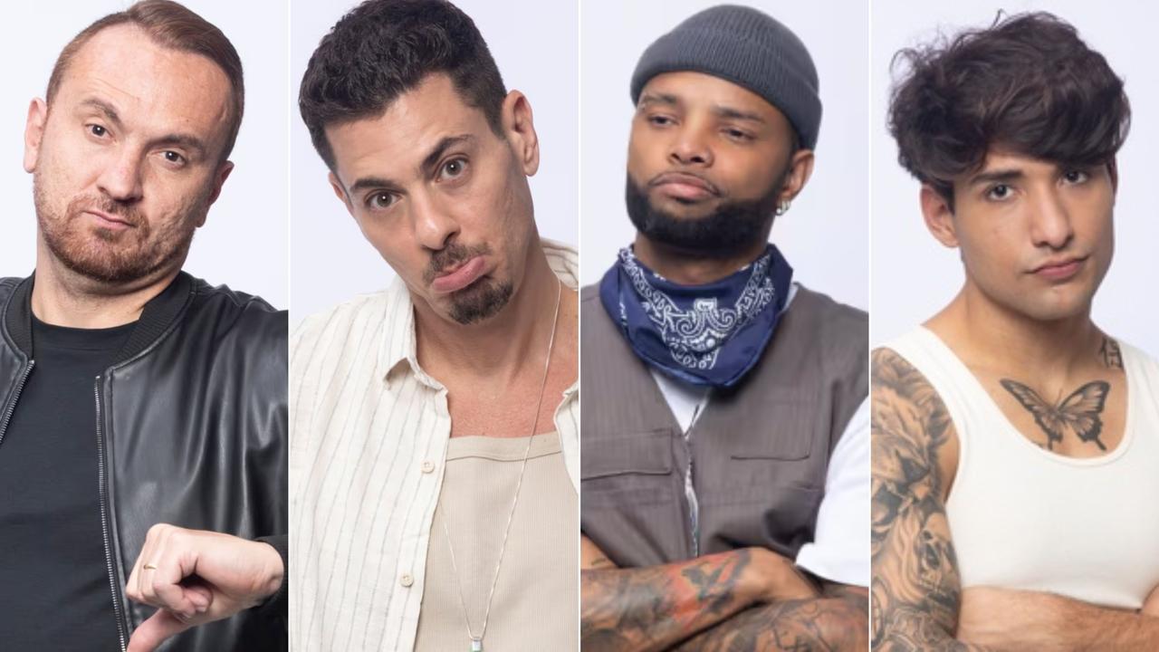 Colagem com imagens de Zé Love, Sacha, Zaac e Cauê, participantes de A Fazenda. Quem está na roça? Veja como foi votação de A Fazenda nessa terça (8)