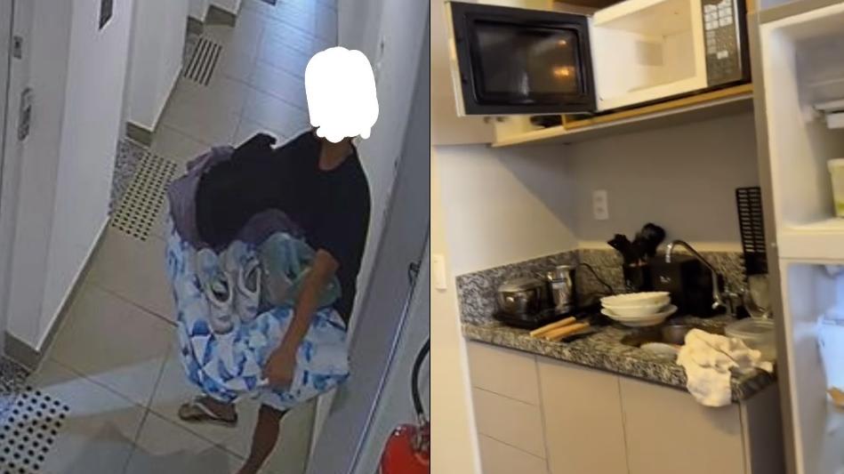 Câmera flagrou homem saindo de apartamento com televisão