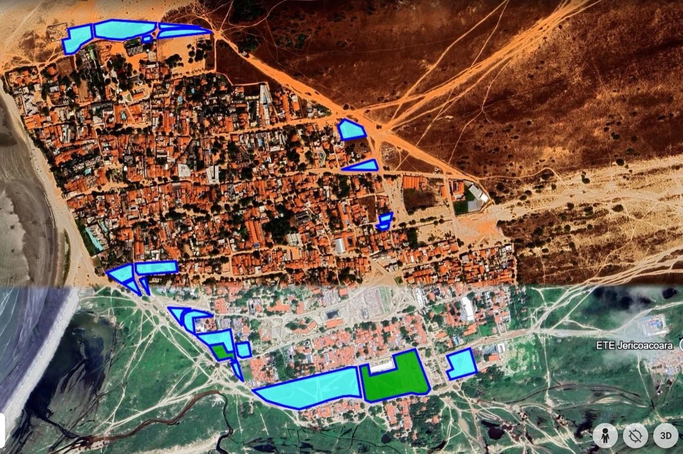 Mapa mostra áreas em disputa na Vila de Jericoacoara