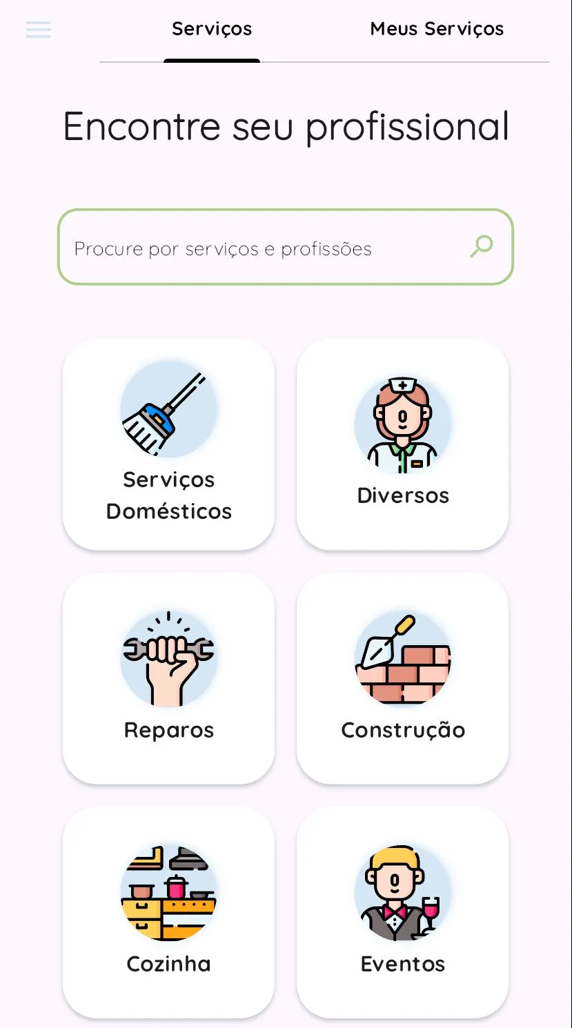 No app, você poderá escolher o serviço que pretende contratar
