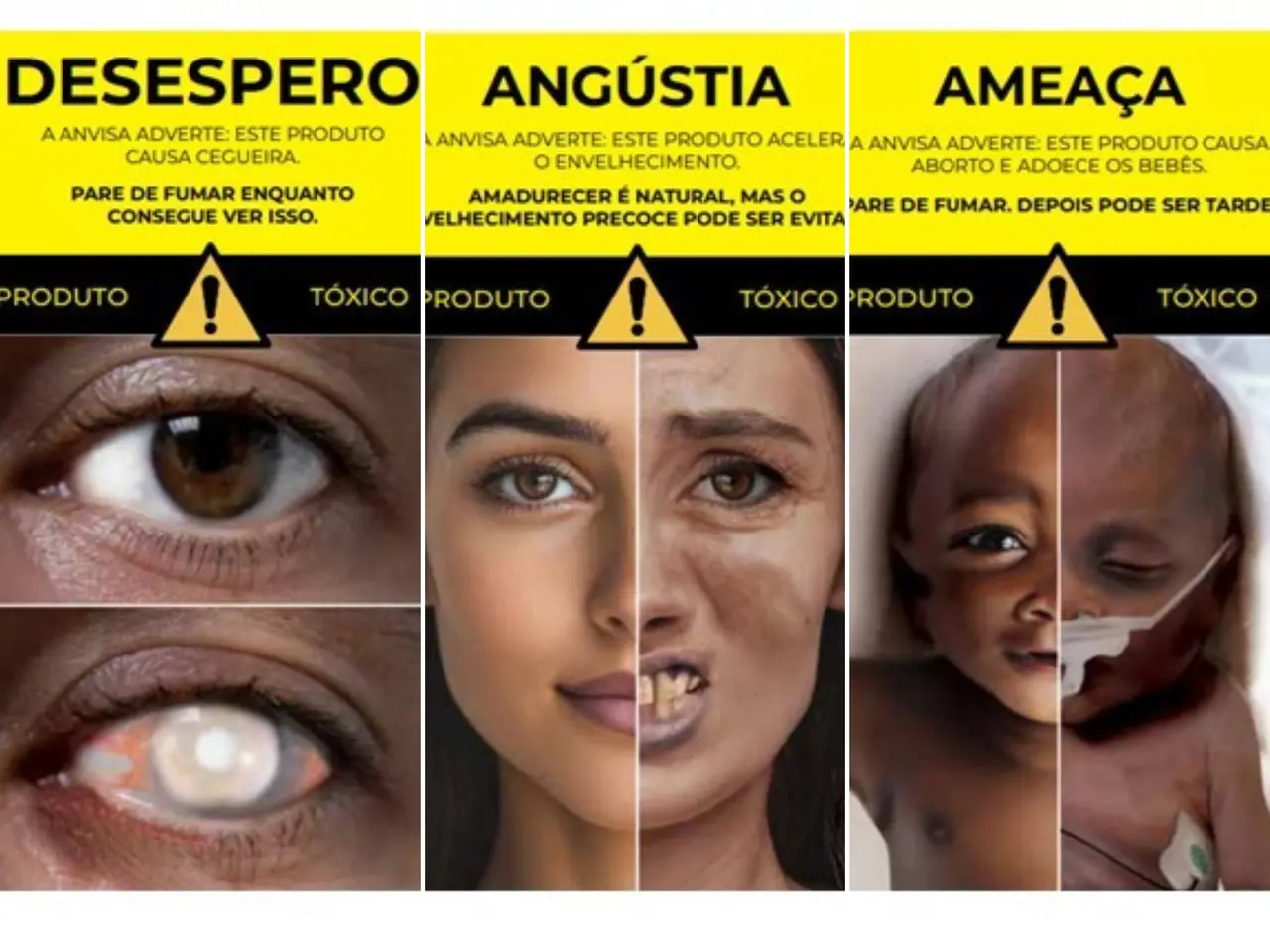 Advertências para as embalagens de cigarro aprovadas pela Anvisa na quarta-feira (30)