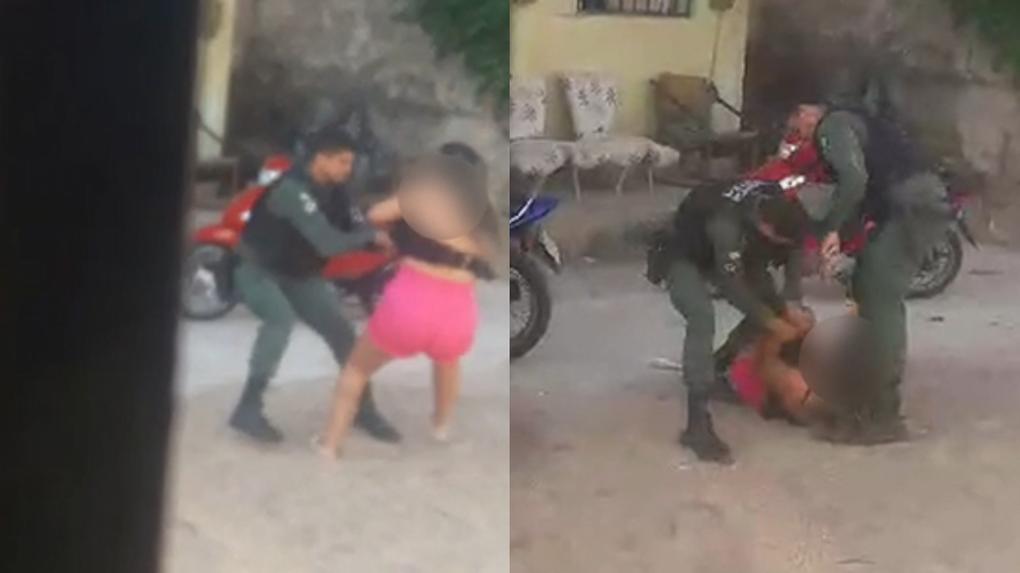 Mulher sendo agredida durante abordagem policial no Ceará