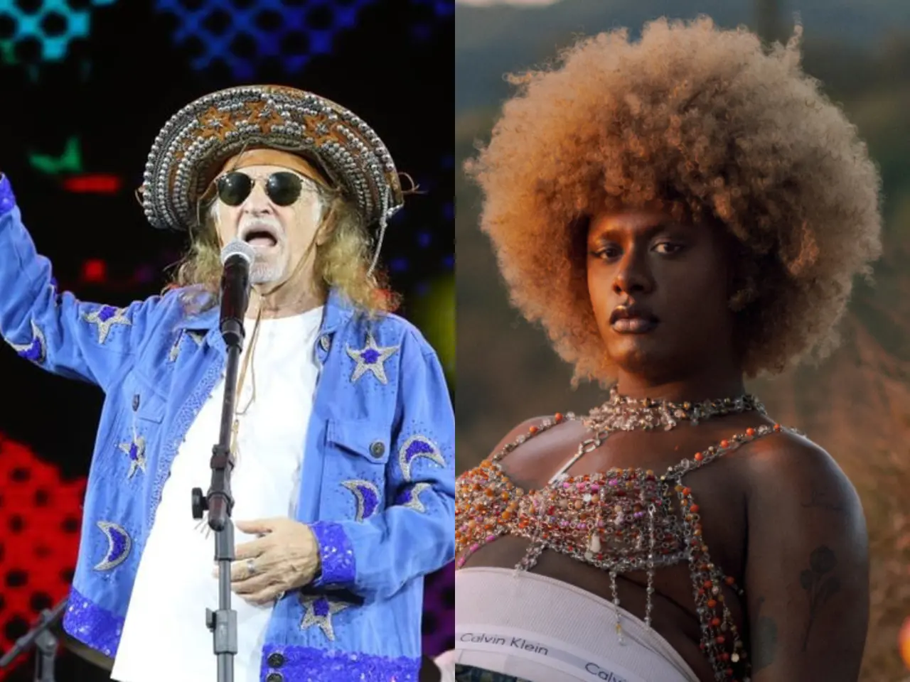 Montagem de fotos de Alceu Valença e Liniker