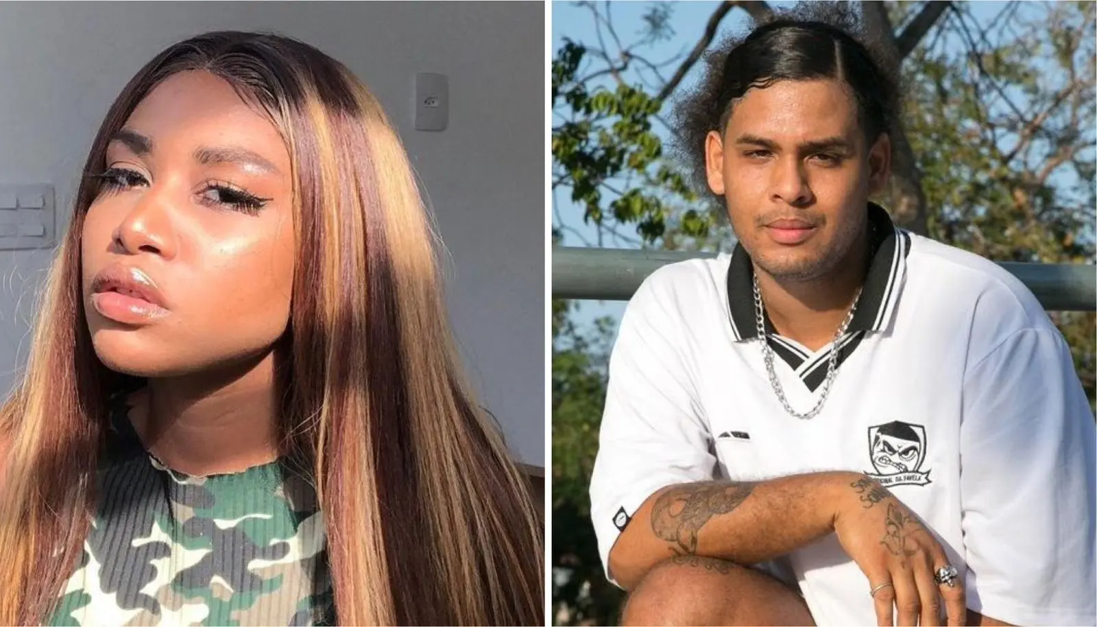 Montagem de fotos mostra Ebony à esquerda e Mateus Fazeno Rock