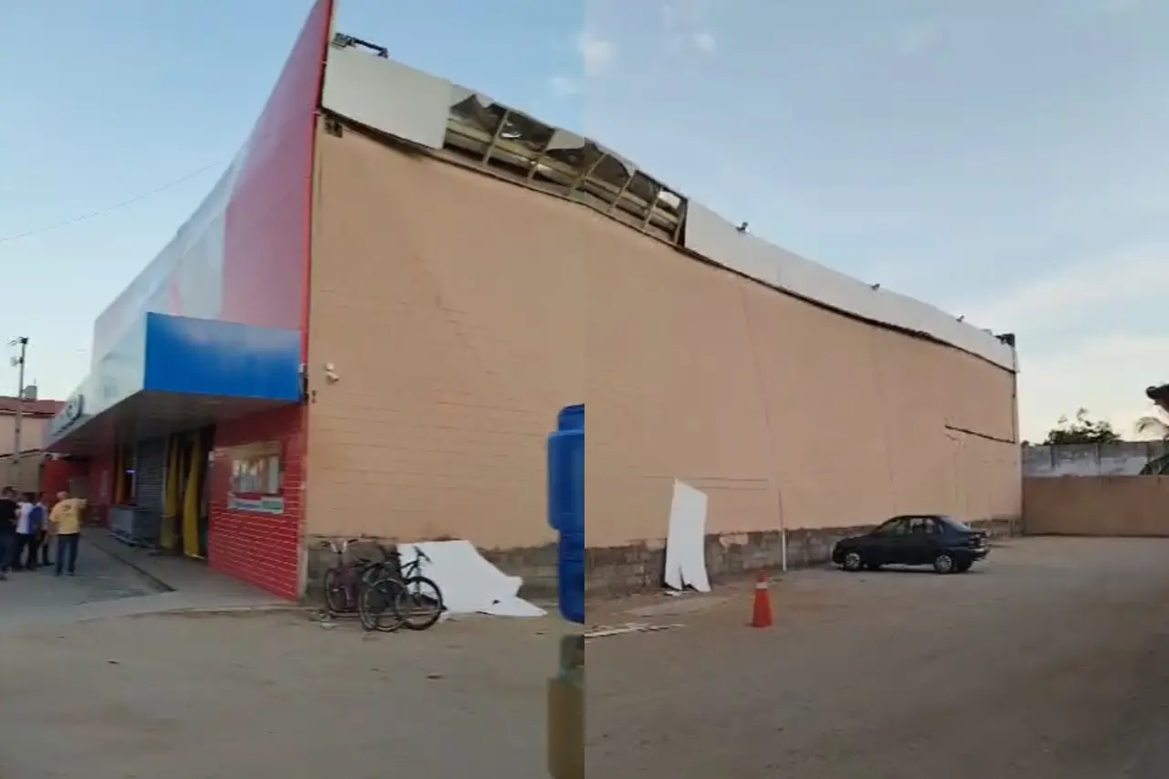 Foto de estrutura de supermercado que tem risco de desabamento em Pacatuba