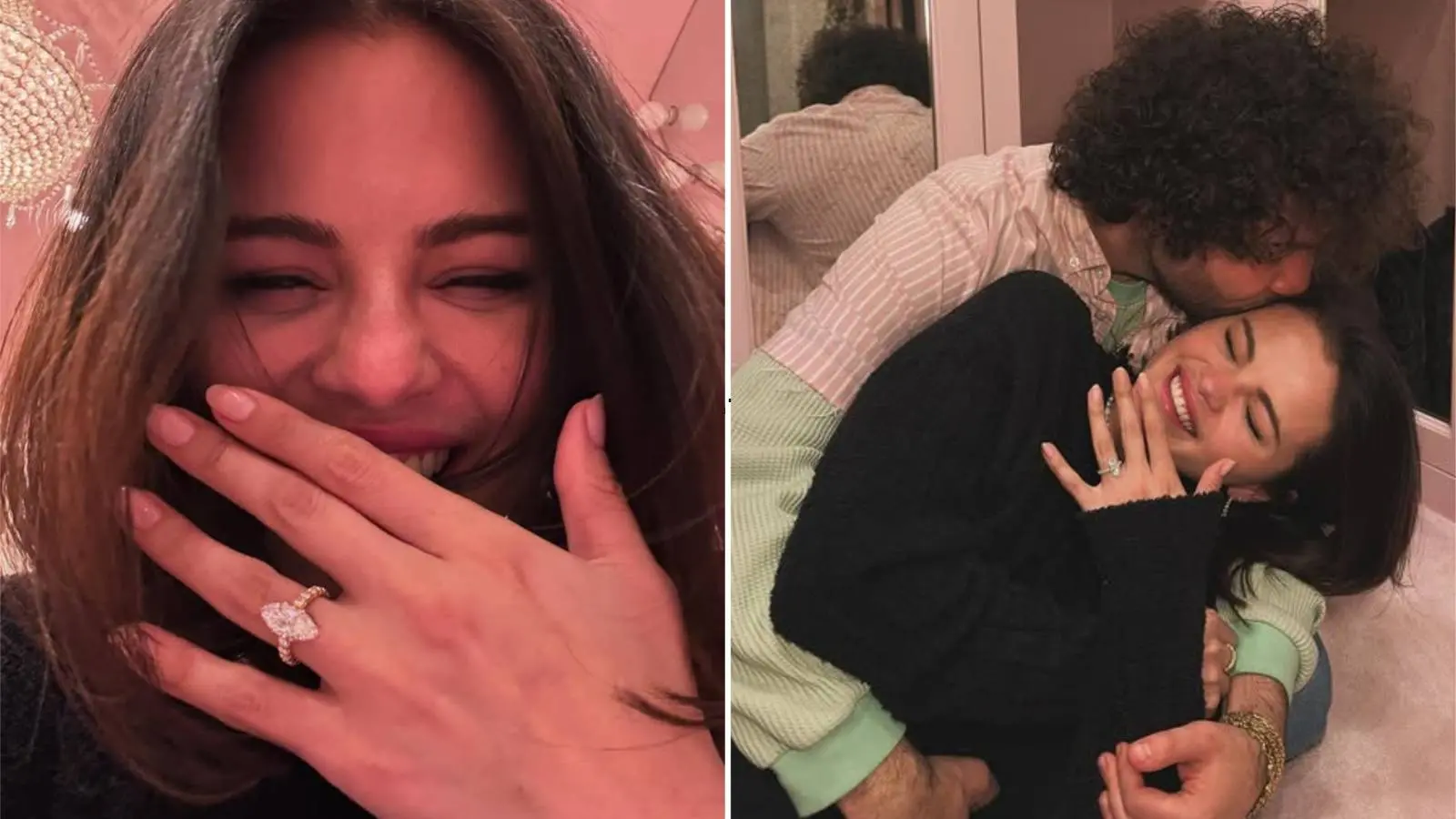 Imagens mostram selena gomez usando anel de noivado ao lado de imagem dela com noivo Benny Blanco. Selena Gomez anuncia noivado com Benny Blanco: A eternidade começa agora