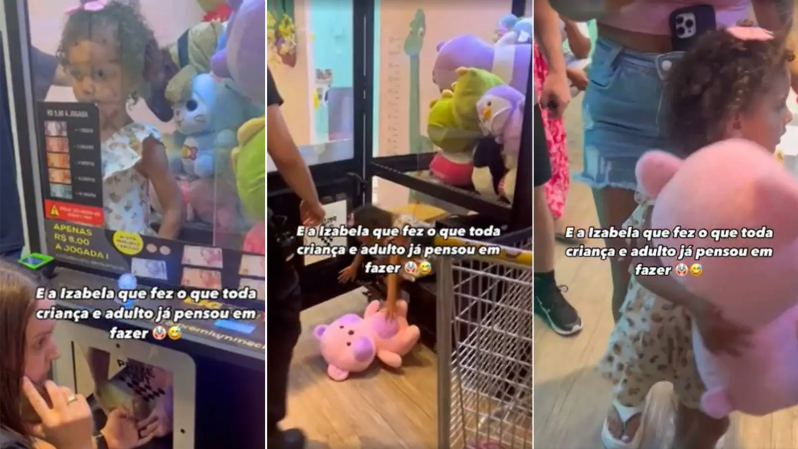 Menina de 3 anos fica presa em máquina de urso de pelúcia em shopping de SC