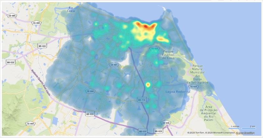 Mapa de Fortaleza com mais pessoas devedoras da Taxa do Lixo